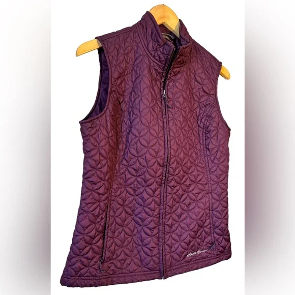 EDDIE BAUER Full Zip Mock Neck Plum Floral Print Puffer Vest Women's Size S - Picture 2 of 9
